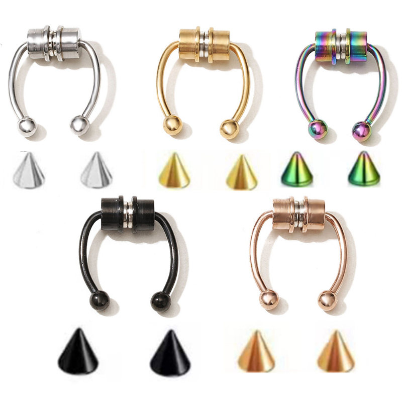316L Stainless Steel Hoop Magnetic Septum Nose Ring Horseshoe Fake