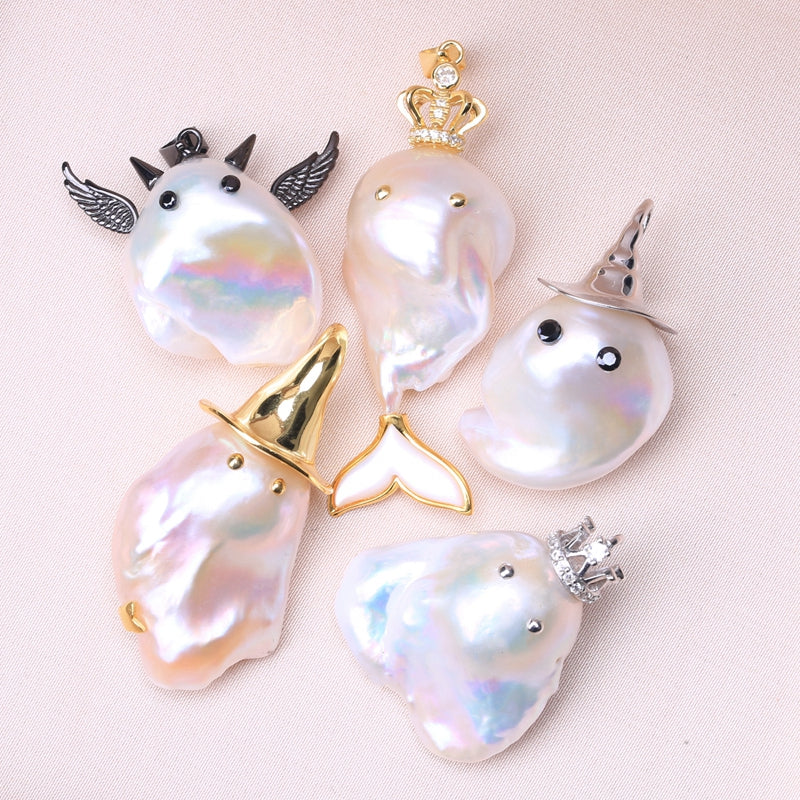 Halloween Style Big Baroque Pearl Pendant Necklace in 14K Gold Over S ...