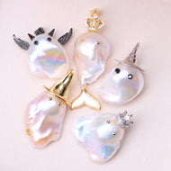 Halloween Style Big Baroque Pearl Pendant Necklace in 14K Gold Over Sterling Silver (16-18mm)