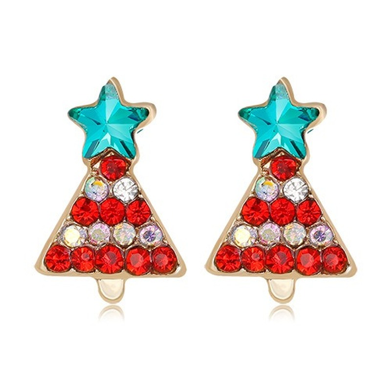 Christmas Earrings For Women - Red Santa Hat Stud With Crystal Gems, Holiday Jewelry Gift