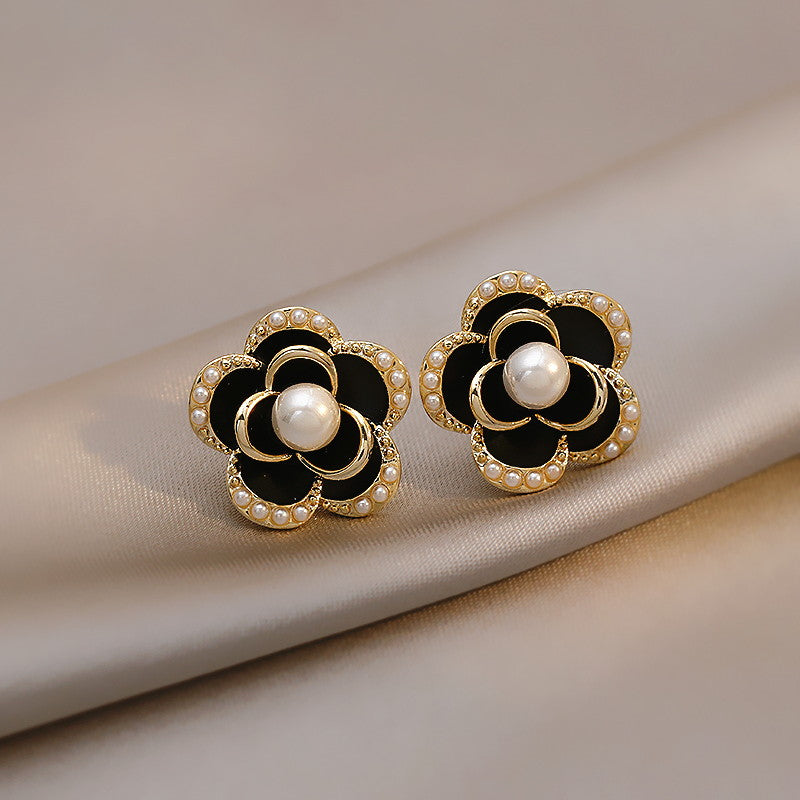 Pearl Flower Stud Earrings | Pearl Stud Earrings | Camellia Earrings with Sterling Silver Pins