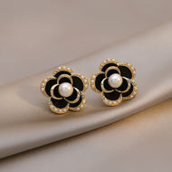 Pearl Flower Stud Earrings | Pearl Stud Earrings | Camellia Earrings with Sterling Silver Pins