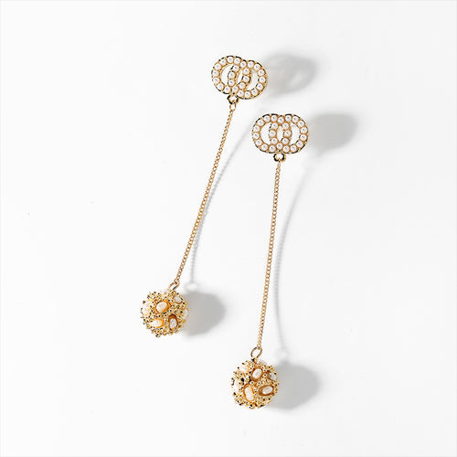 Long Fringe Earrings Pearl Dangle Drop Earrings for Women in 14K Gold Over Sterling Silver（2mm）
