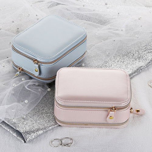Doppellagige Mini-Schmuckschatulle für Ohrstecker und Ringe, nützlicher Make-up-Organizer mit Reißverschluss, tragbare Reise-Schmuckschatulle aus PU 