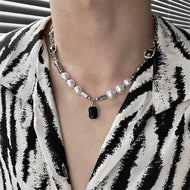 Mens Cuban Link Chain | Mens Pearl Necklace | Obisidian Necklace Mens