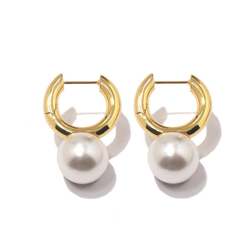 Royal Elegant Pearl Drop Earrings | Pearl Huggie Earrings with Big Pearls (15mm)