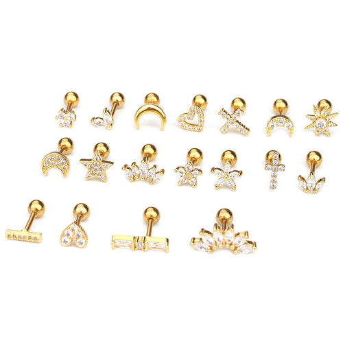 16G Crystal Titanium Internally Threaded Double Gem Single Cartilage Earring Crystal Ear Stud Body Jewelry