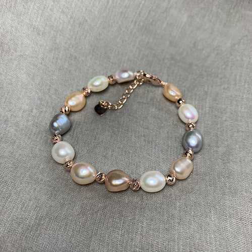 Colourful Real Freshwater Pearl Bracelet 14K Gold | Dainty Baroque Pearl Bracelets For Weddings | Pearl And Gold Bracelet