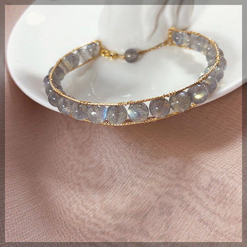 Women Smooth White MoonStone Bracelet Stretch Cord Elastic Gem Natural Stone