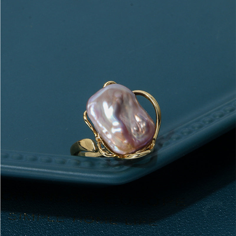 Large Freshwater Baroque Pearl Ring | Gold Silver Real Pearl