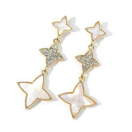 Stars Mother of Pearl Dangle Earrings 14K Gold Plated and Crystal Long Drop Earrings
