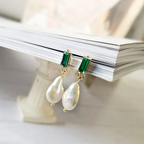 AAA Real Baroque Pearl Drop Earrings in 14K Gold Over Sterling Silver（9-10mm）