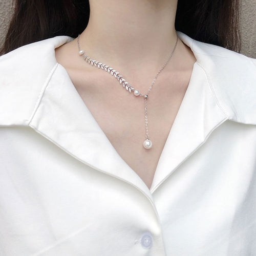 Wheat Shell Pearl Pendant Necklace in 14K Gold Over Sterling Silver