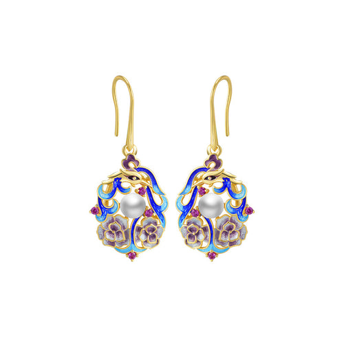 Freshwater Cultured Pearl Cloisonne Drop Earrings in 14K Gold Over Sterling Silver