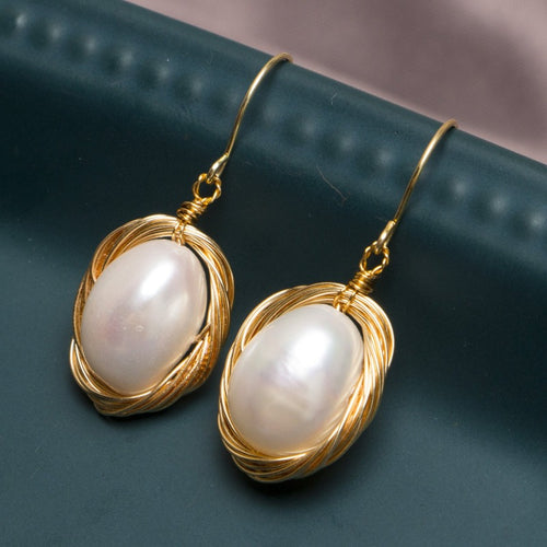 Pearl Earrings 14K Gold | White Freshwater Real Pearl Drop Earrings | Vintage Wedding Jewelry | Huge Tomato