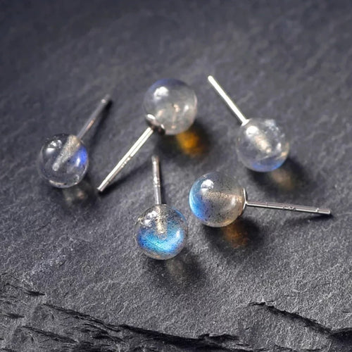Simple Natural Moonstone Earrings Blue Light 925 Silver Jewelry  Earrings Stud