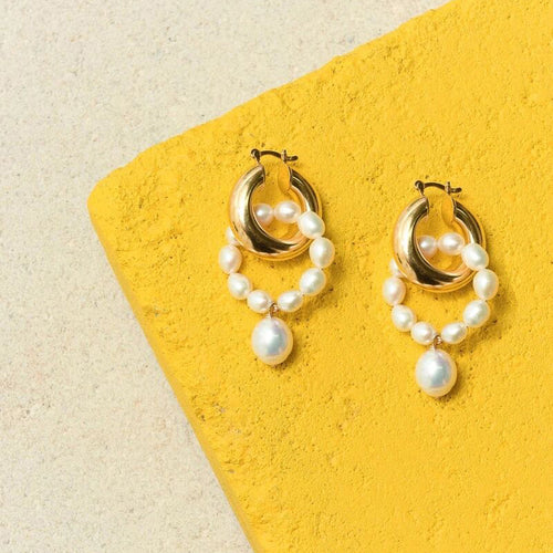 Freshwater Pearl Hoop Earrings with 18K Gold Minimalist Pearl Earrings
