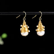 18K Gold Baroque Freshwater Pearl Earrings Handmade Jewelry