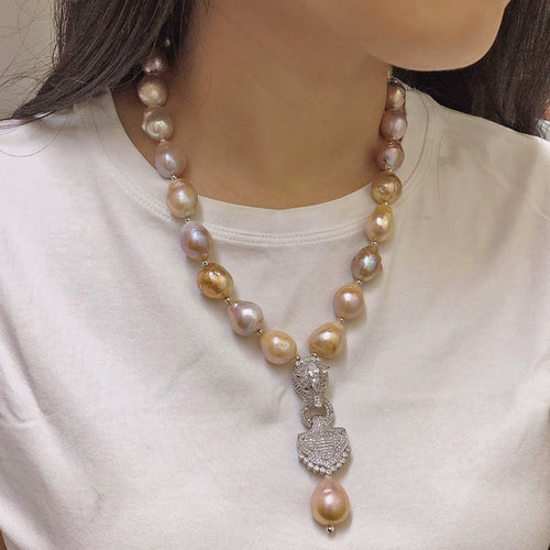 13-14mm Big Baroque Pearl Pendant Necklace |  Leopard Teardrop Pearl Necklace | Dainty Pearl Diamond Necklace Designs