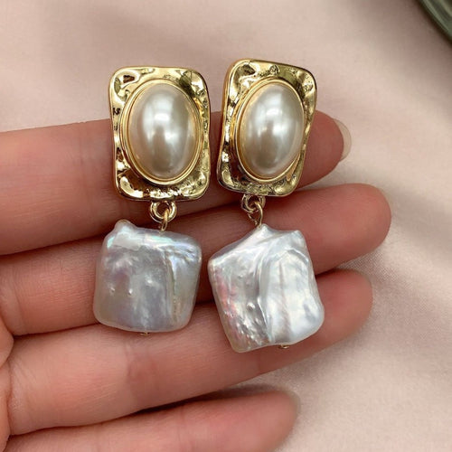 Baroque Freshwater Pearl Earrings 14K Gold | White Real Pearl Drop Earrings | Wedding Earrings Vintage Jewelry