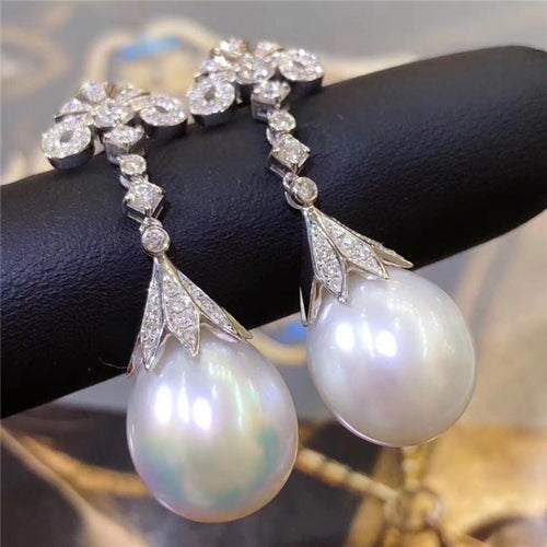11-12mm Big White Freshwater Cultured Pearl Drop Earrings With Royal Style in Sterling Silver- AAAA Quality
