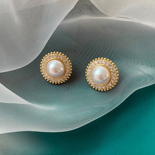 Sunflower Pearl Stud Earrings | Vintage Mother of Pearl Earrings for Women with Sterling Silver Pins