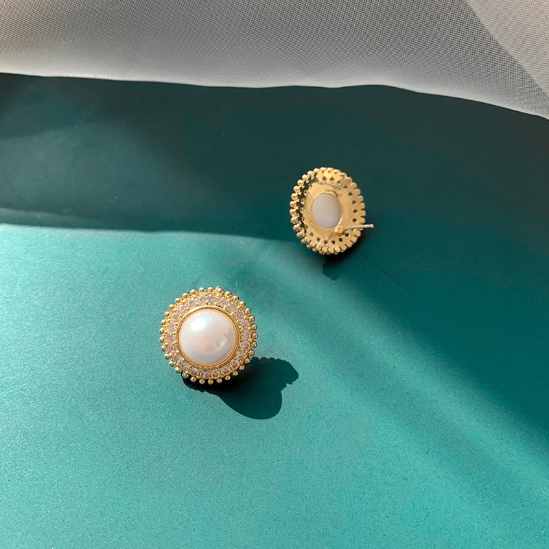 Sunflower Pearl Stud Earrings | Vintage Mother of Pearl Earrings for W ...