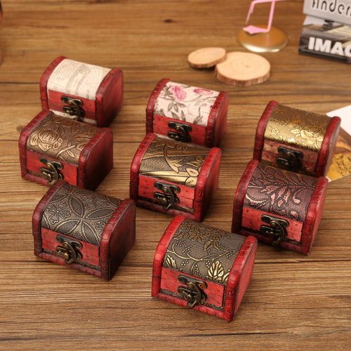 Vintage Jewelry Box Organizer Storage Case Mini Wood Flower Pattern Handmade Wooden Container