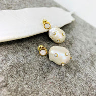 AAA Real Baroque Pearl and Diamond Drop Earrings in 18K Gold Over Sterling Silver（12-15mm）