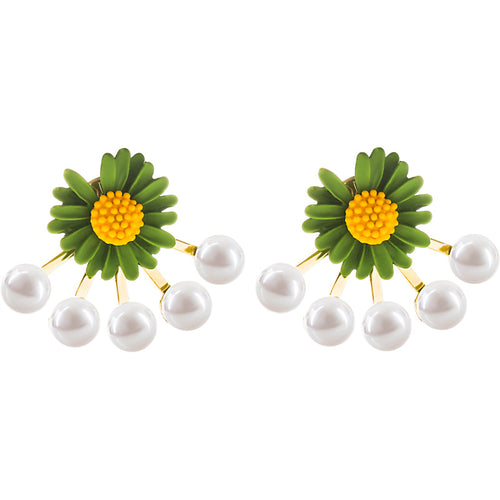 Daisies Round Pearl Stud Earrings for Women in 14K Gold Over Sterling Silver