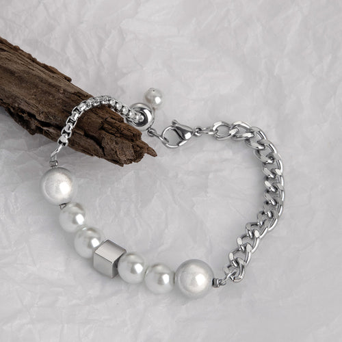 Mens Pearl Bracelet | Pearl Chain Bracelet | Mens Silver Bracelet