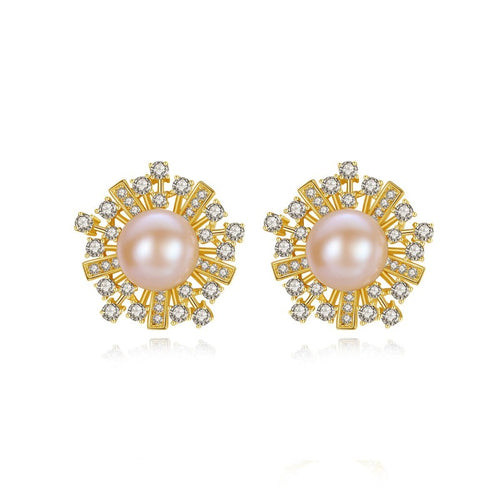  Dainty Pearl Earrings Silver | Pink Freshwater Real Pearl Stud Earrings | Wedding Jewelry-Huge Tomato