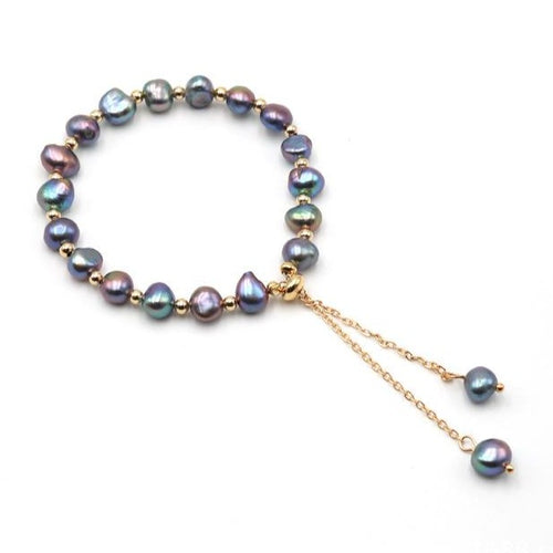 Real Baroque Pearl Bracelet | 14K Gold Blue Black Pearl Bracelet |Dainty Baroque Pearl Bracelets For Weddings
