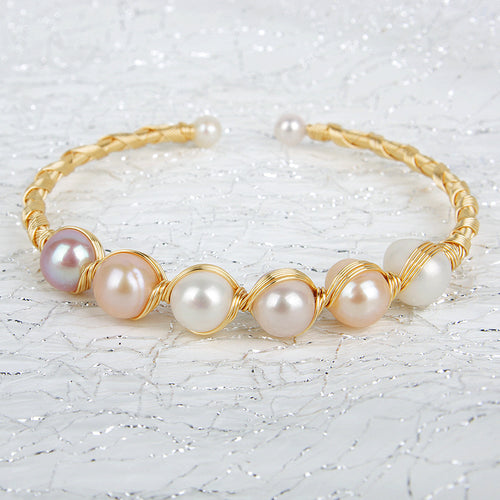 Cultured Freshwater Pearl Bangle Bracelet in 14k Gold Over Sterling Silver 7