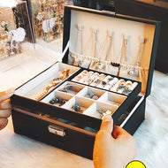 Double-layer Mini stud earrings rings Jewelry Box Useful Makeup Organizer Travel Portable Jewelry PU Box