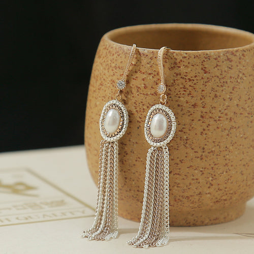 Royal Style Vinatge Pearl Earrings Silver | Baroque Freshwater Real Pearl Drop Earrings | Wedding Dainty Jewelry