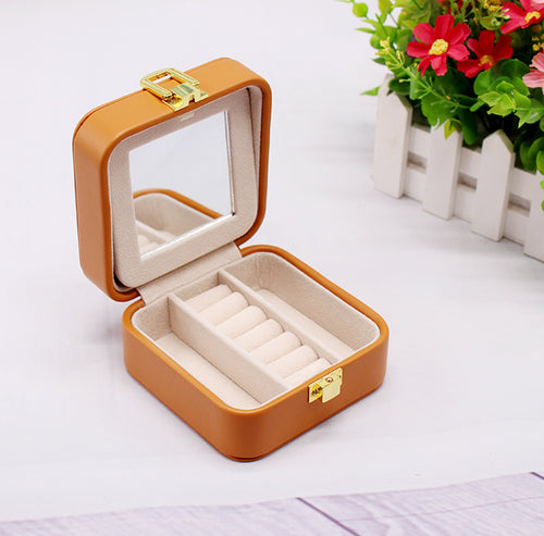 Doppelschichtige Mini-Ohrstecker-Ringe Schmuckspiegelbox Nützlicher Make-up-Organizer Tragbare Reise-Schmuckbox aus PU