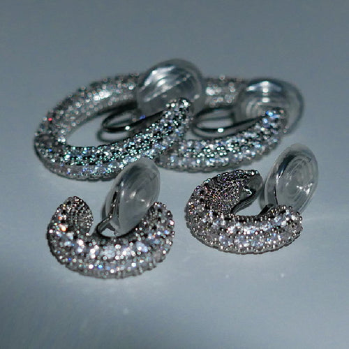 Diamond Clip On Earrings | Clip On Hoop Earrings | Crystal Non Pierced Earrings for Women