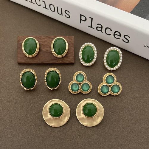 Faux Jade Stud Earrings | Vintage Jade Earrings with Sterling Silver Pins