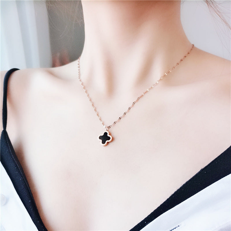 BLACK and WHITE Clover Gold Tone Necklace