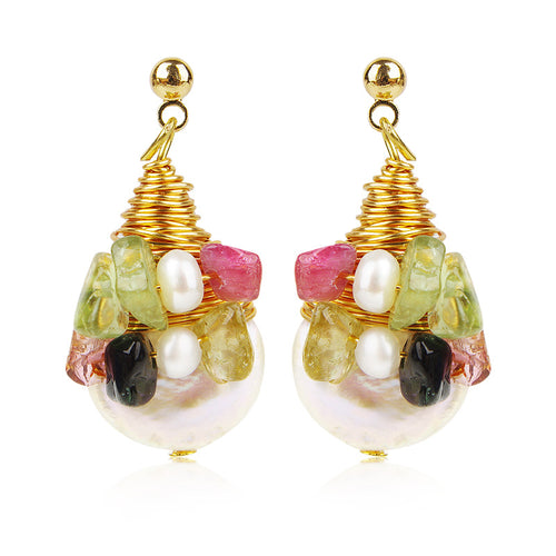 Retro Style Baroque Pearl Drop Earrings in 14K Gold Over Sterling Silver