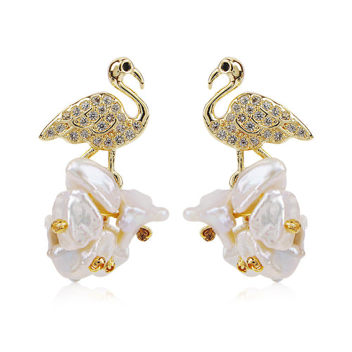 Flamingo Style Baroque Pearl Drop Earrings in 14K Gold Over Sterling Silver