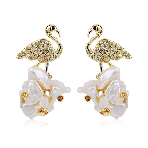 Flamingo Style Baroque Pearl Drop Earrings in 14K Gold Over Sterling Silver