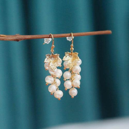 White Freshwater Cultured Pearl Grape Shape Drop Earrings in 14K Gold (5-6mm)