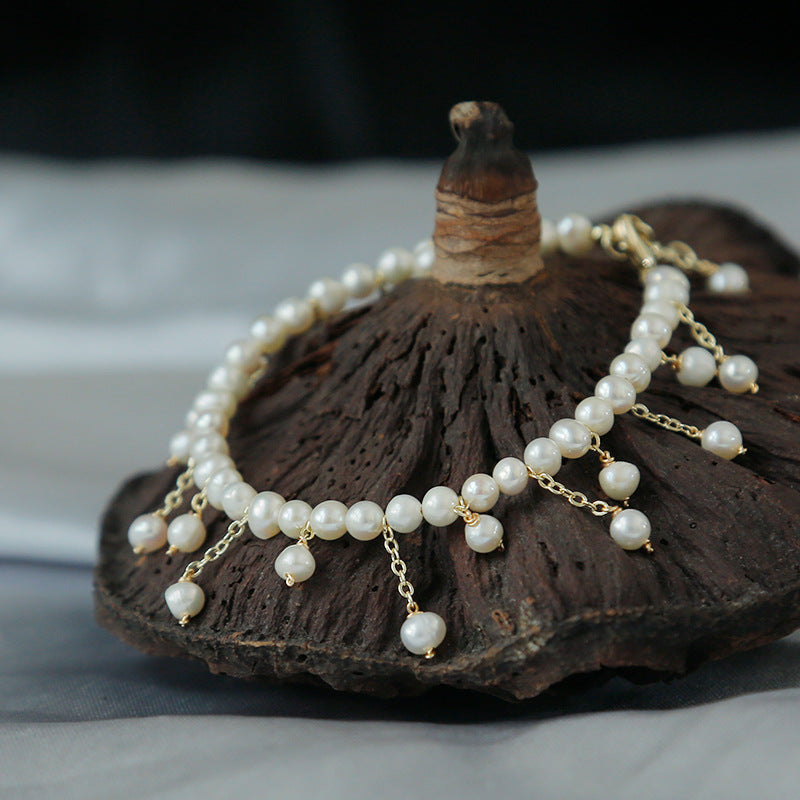 Huge Tomato Vintage Style Freshwater Pearl Pendant Necklace Gold Bracelet and Earrings Pearl Jewellery Set, Bracelet