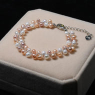 Women's Multicolor Baroque Pearl Double Strand Bracelet (6-7 mm) - AAA Quality