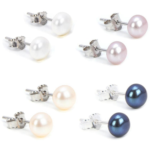 AAA Freshwater Pearl Stud Earrings | Real Pearl Earring Stud in Sterling Silver (6-12mm) | colored pearl stud earrings