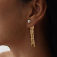 Gold Tassel Freshwater Pearl Dangle Earrings | Real Pearl Long Earring Jackets with Sterling Silver Pin