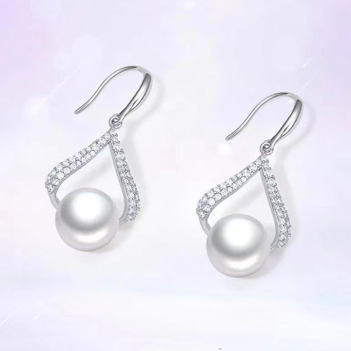 7-8mm Freshwater Pearl and Diamond Drop Earrings in 14K Gold Over Sterling Silver Geometry and Trigonology