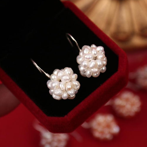 9-10mm AAA White Freshwater Cultured Essential Pearl Drop Earrings With Wedding Bouquet Shape
